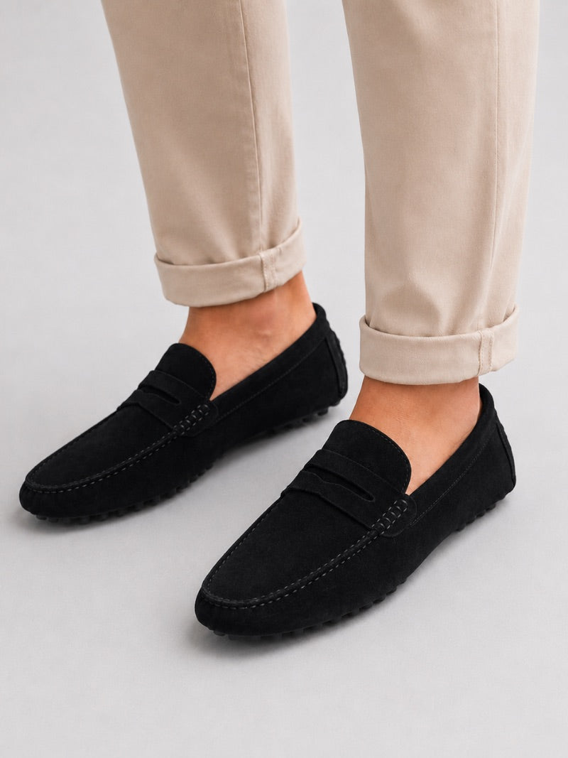 Men’s Suede Penny Loafers Genuine Leather Handmade Slip-On Driving Shoes Lightweight Casual Moc Toe Moccasins for Smart Casual Wear