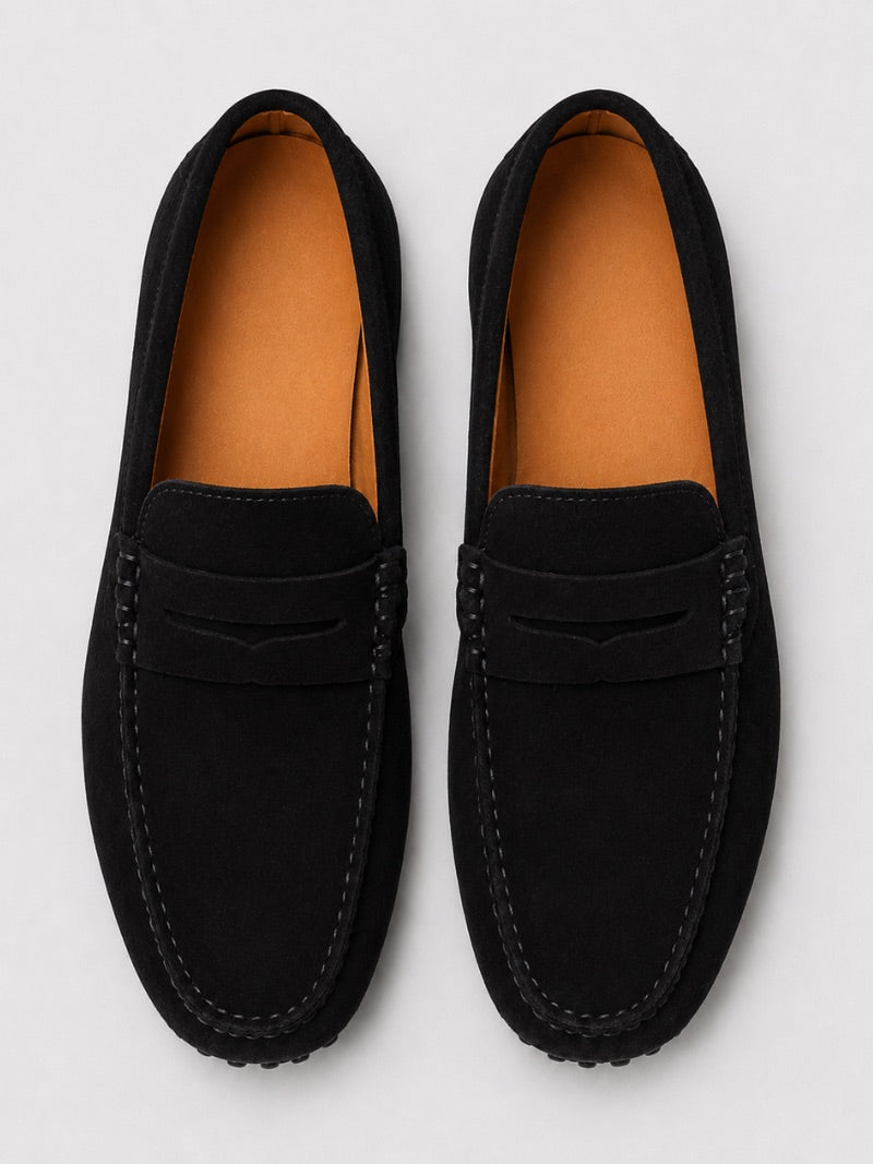 Men’s Suede Penny Loafers Genuine Leather Handmade Slip-On Driving Shoes Lightweight Casual Moc Toe Moccasins for Smart Casual Wear