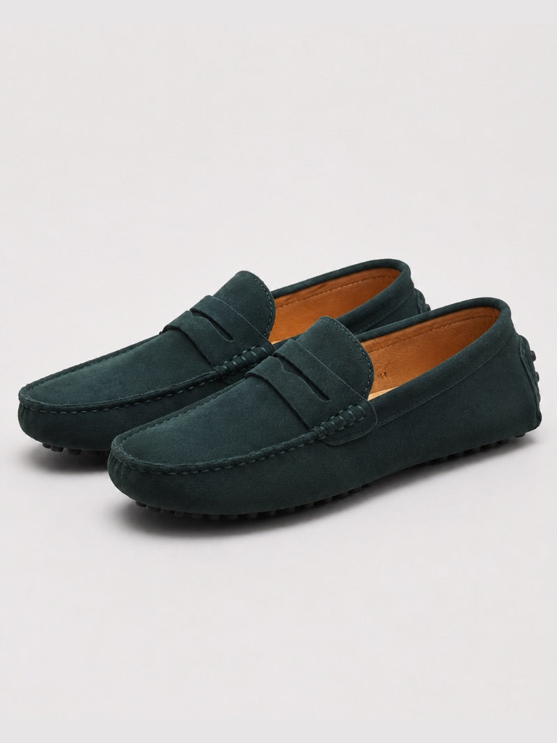 Men’s Suede Penny Loafers Genuine Leather Handmade Slip-On Driving Shoes Lightweight Casual Moc Toe Moccasins for Smart Casual Wear