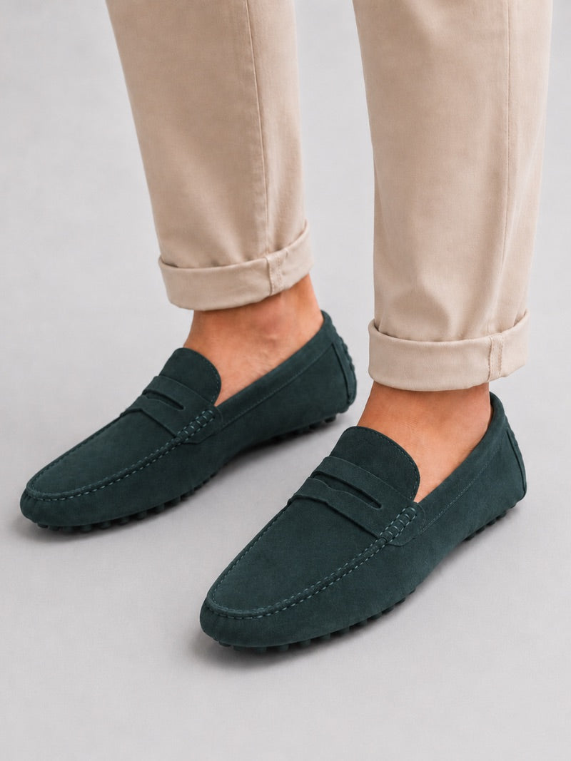 Men’s Suede Penny Loafers Genuine Leather Handmade Slip-On Driving Shoes Lightweight Casual Moc Toe Moccasins for Smart Casual Wear