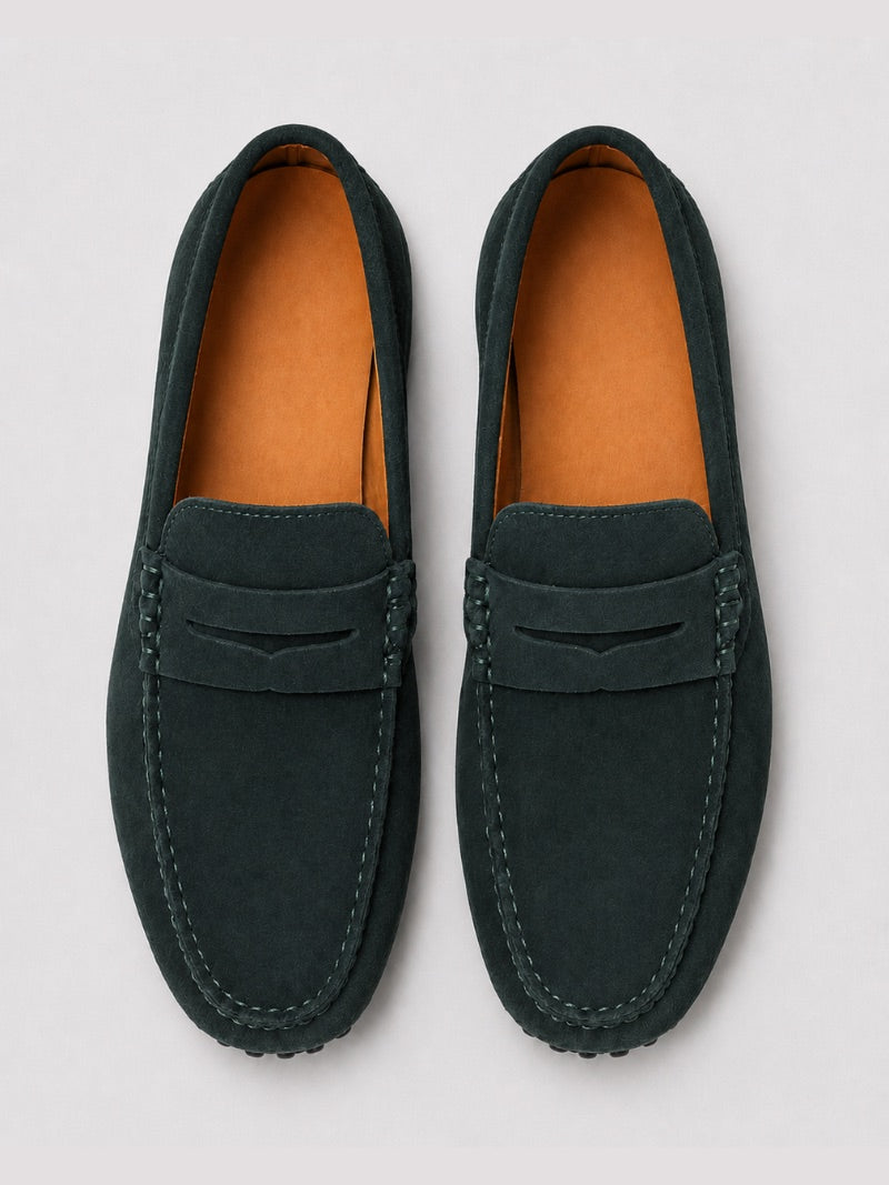 Men’s Suede Penny Loafers Genuine Leather Handmade Slip-On Driving Shoes Lightweight Casual Moc Toe Moccasins for Smart Casual Wear