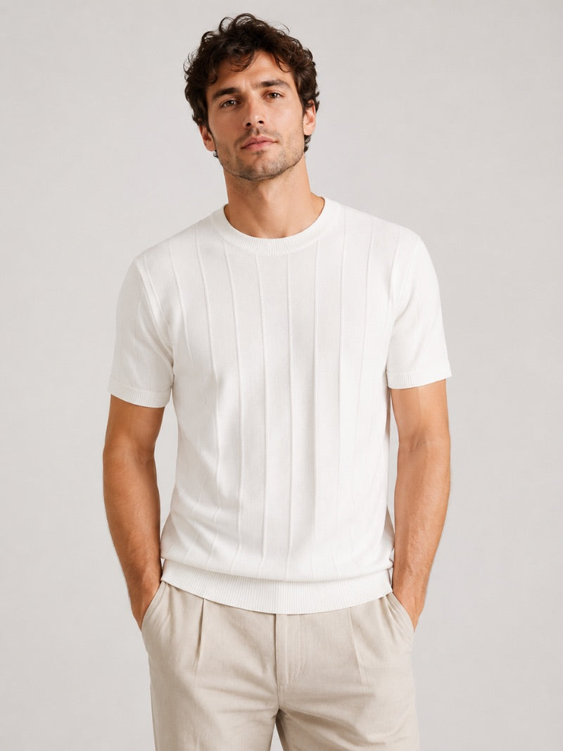 Men’s Knit T-Shirt Lightweight Fitted Short Sleeve Summer Top for Quiet Luxury Casual Style