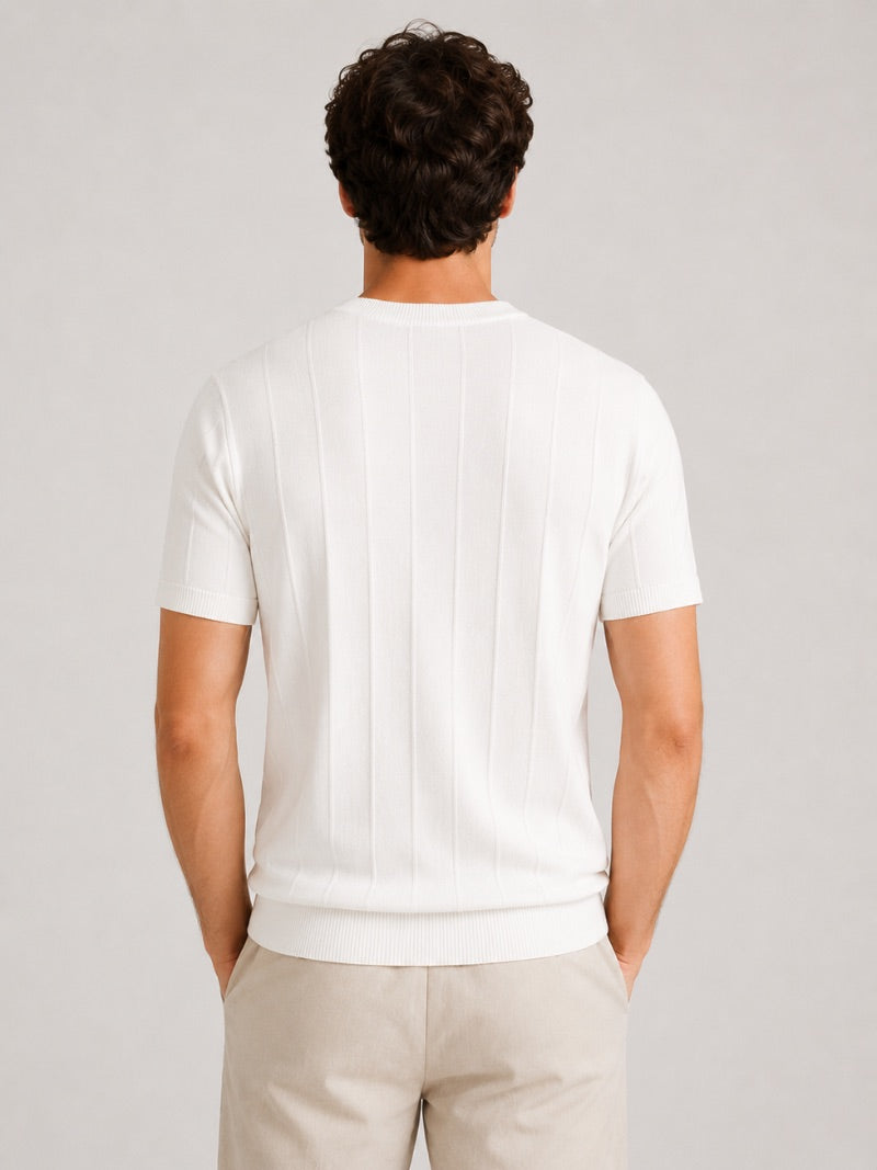 Men’s Knit T-Shirt Lightweight Fitted Short Sleeve Summer Top for Quiet Luxury Casual Style