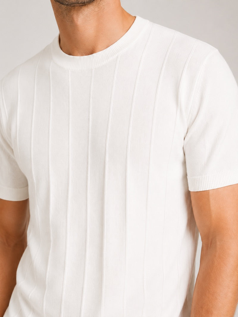 Men’s Knit T-Shirt Lightweight Fitted Short Sleeve Summer Top for Quiet Luxury Casual Style