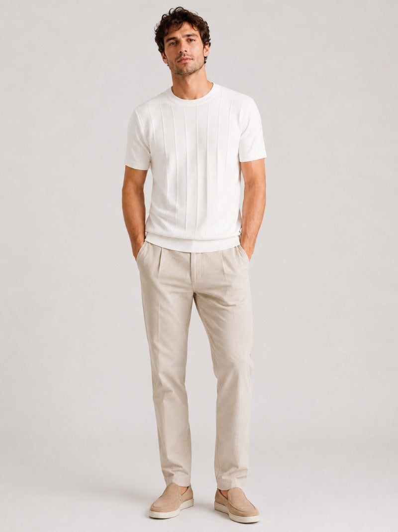 Men’s Knit T-Shirt Lightweight Fitted Short Sleeve Summer Top for Quiet Luxury Casual Style