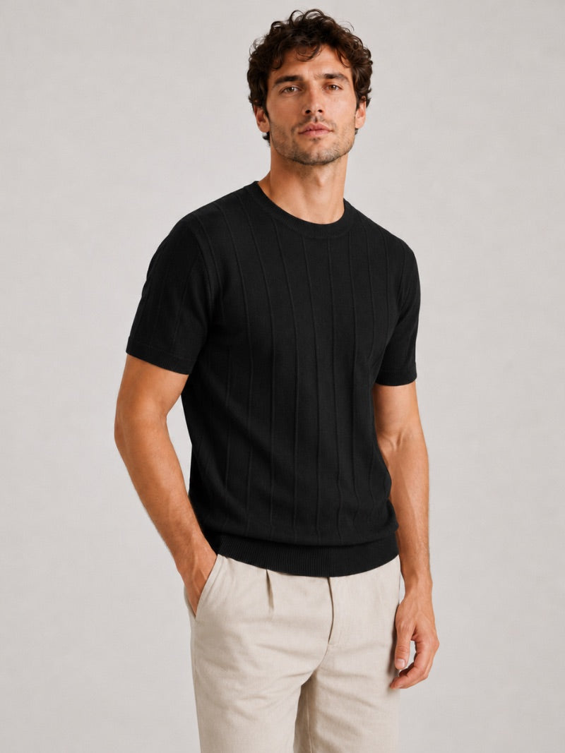 Men’s Knit T-Shirt Lightweight Fitted Short Sleeve Summer Top for Quiet Luxury Casual Style