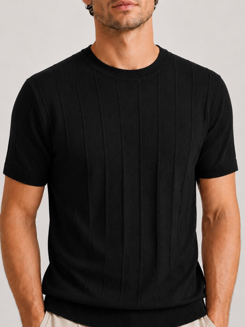 Men’s Knit T-Shirt Lightweight Fitted Short Sleeve Summer Top for Quiet Luxury Casual Style