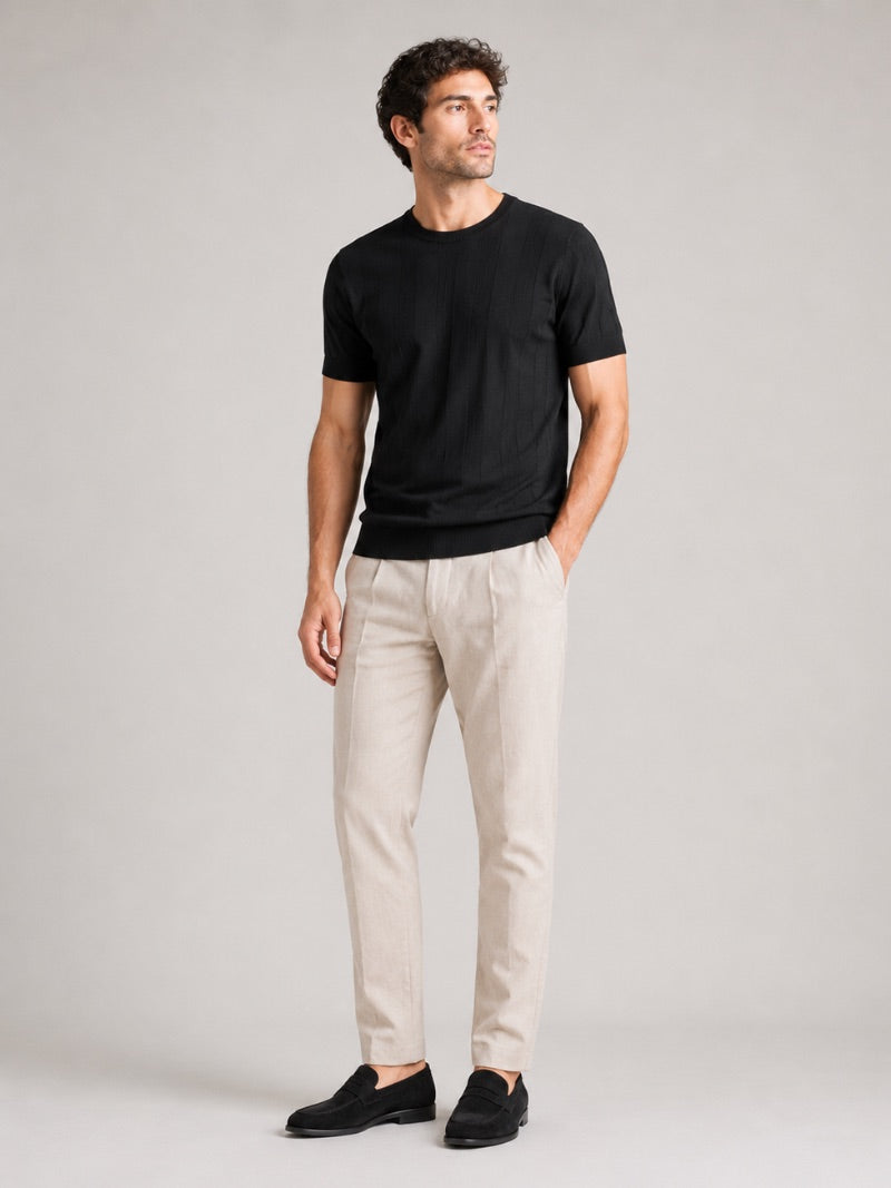 Men’s Knit T-Shirt Lightweight Fitted Short Sleeve Summer Top for Quiet Luxury Casual Style
