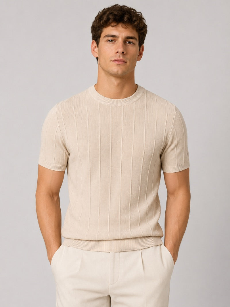 Men’s Knit T-Shirt Lightweight Fitted Short Sleeve Summer Top for Quiet Luxury Casual Style