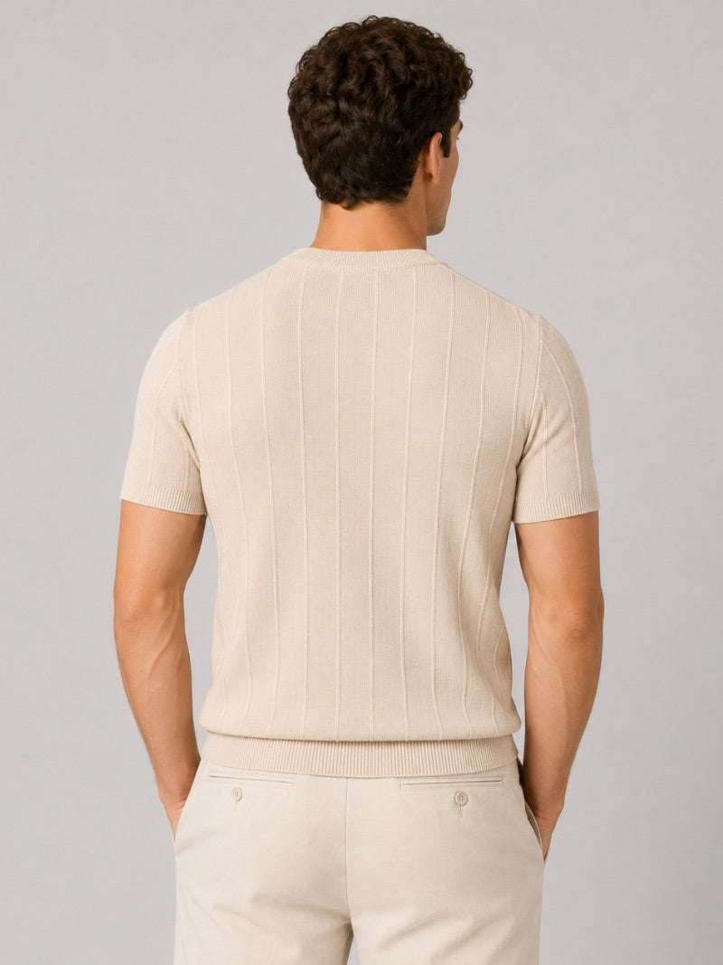 Men’s Knit T-Shirt Lightweight Fitted Short Sleeve Summer Top for Quiet Luxury Casual Style