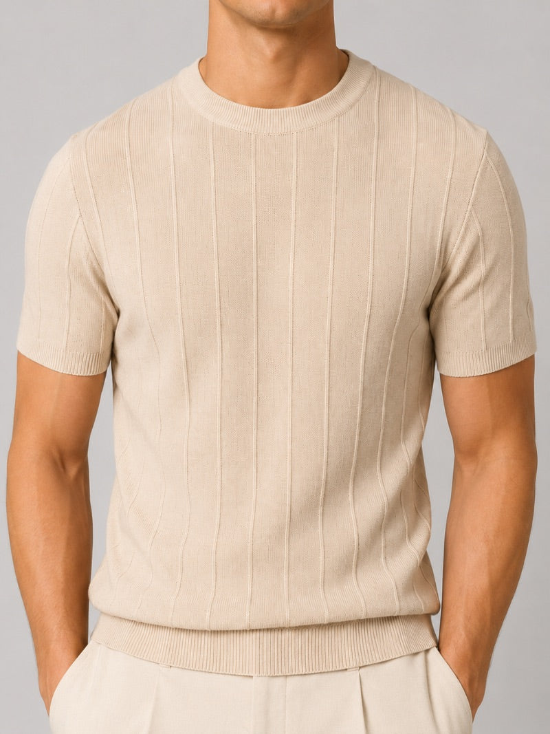 Men’s Knit T-Shirt Lightweight Fitted Short Sleeve Summer Top for Quiet Luxury Casual Style