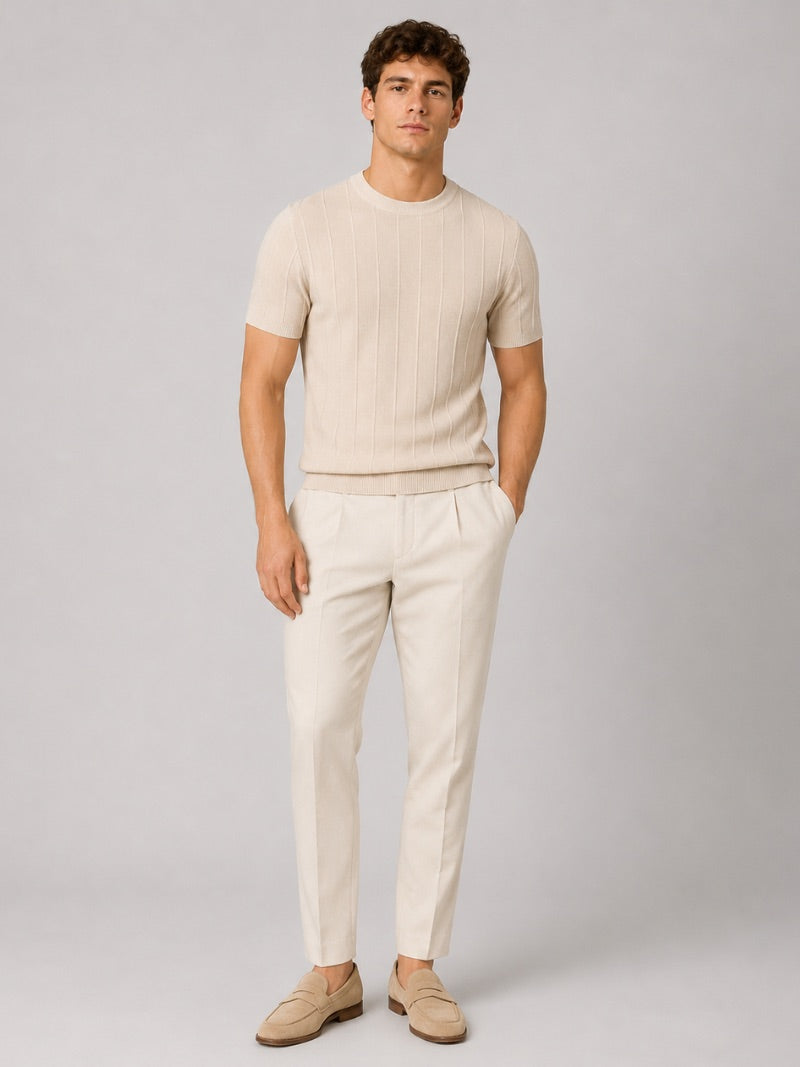 Men’s Knit T-Shirt Lightweight Fitted Short Sleeve Summer Top for Quiet Luxury Casual Style