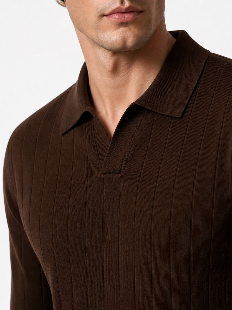 Men’s Long Sleeve Jacquard Knit Polo Shirt Solid Colour Classic Spring Top for Business Casual Wear and Summer Vacation