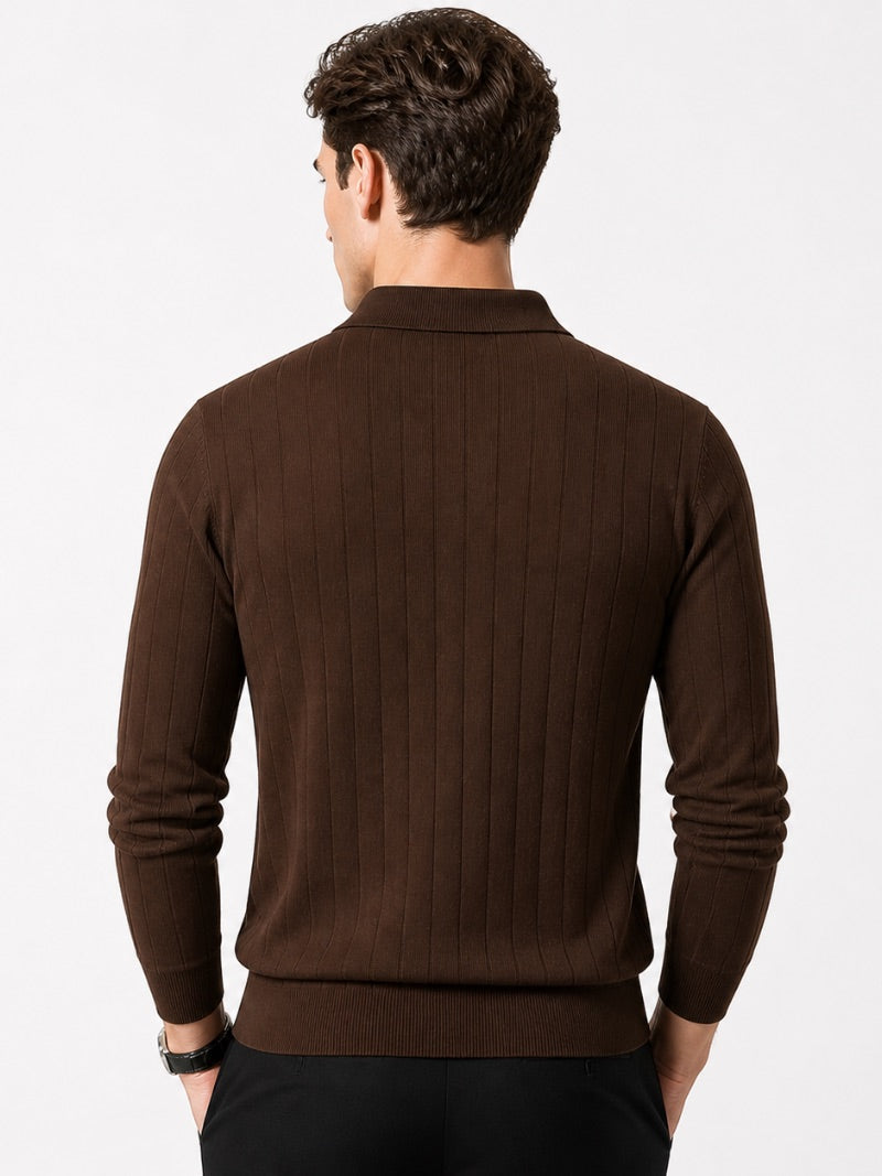 Men’s Long Sleeve Jacquard Knit Polo Shirt Solid Colour Classic Spring Top for Business Casual Wear and Summer Vacation
