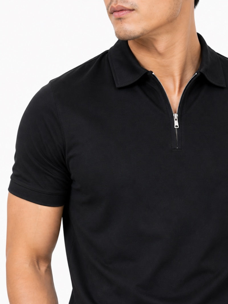Men’s Quarter Zip Polo Shirt Short Sleeve Solid Colour Lightweight Summer Vacation Top Business Casual and Quiet Luxury Style