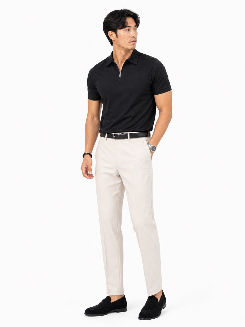 Men’s Quarter Zip Polo Shirt Short Sleeve Solid Colour Lightweight Summer Vacation Top Business Casual and Quiet Luxury Style