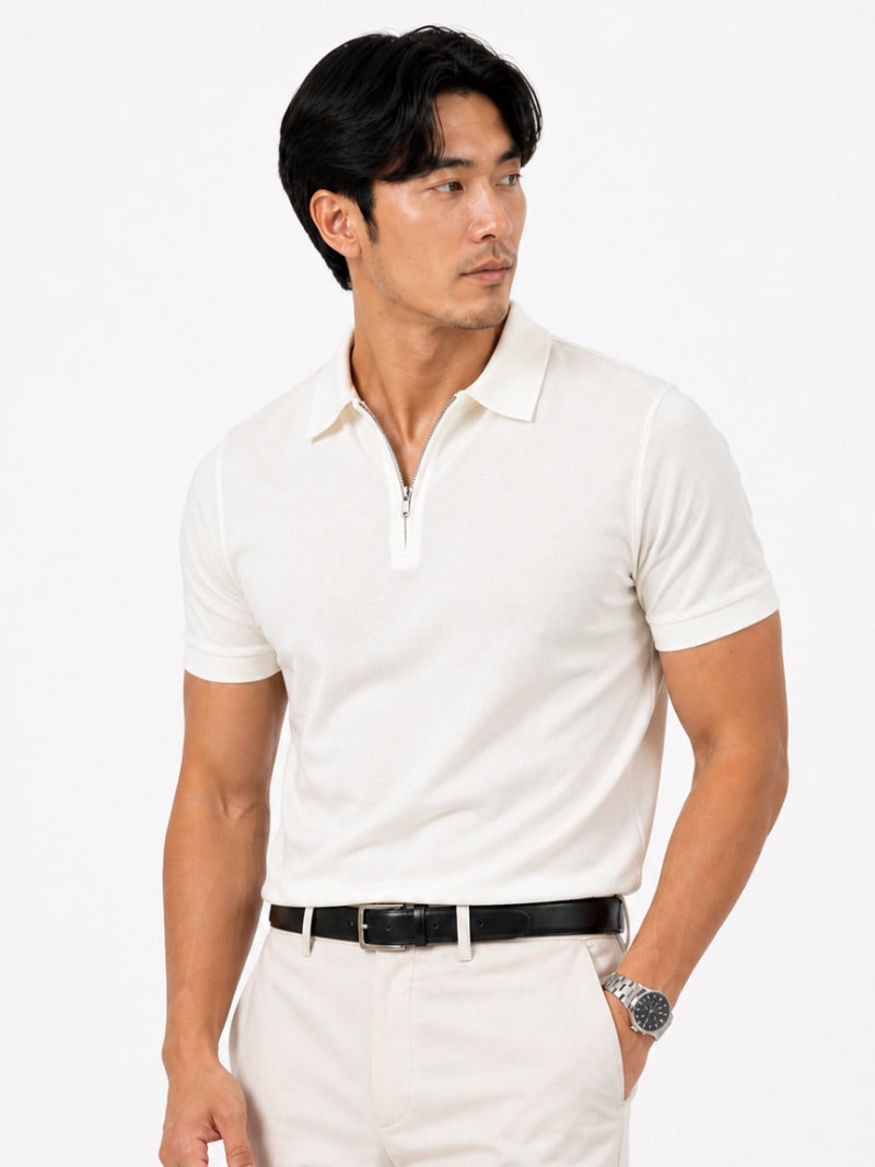 Men’s Quarter Zip Polo Shirt Short Sleeve Solid Colour Lightweight Summer Vacation Top Business Casual and Quiet Luxury Style