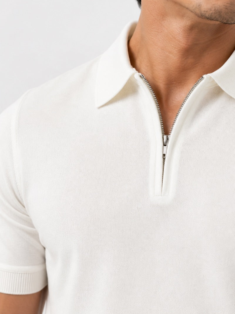 Men’s Quarter Zip Polo Shirt Short Sleeve Solid Colour Lightweight Summer Vacation Top Business Casual and Quiet Luxury Style