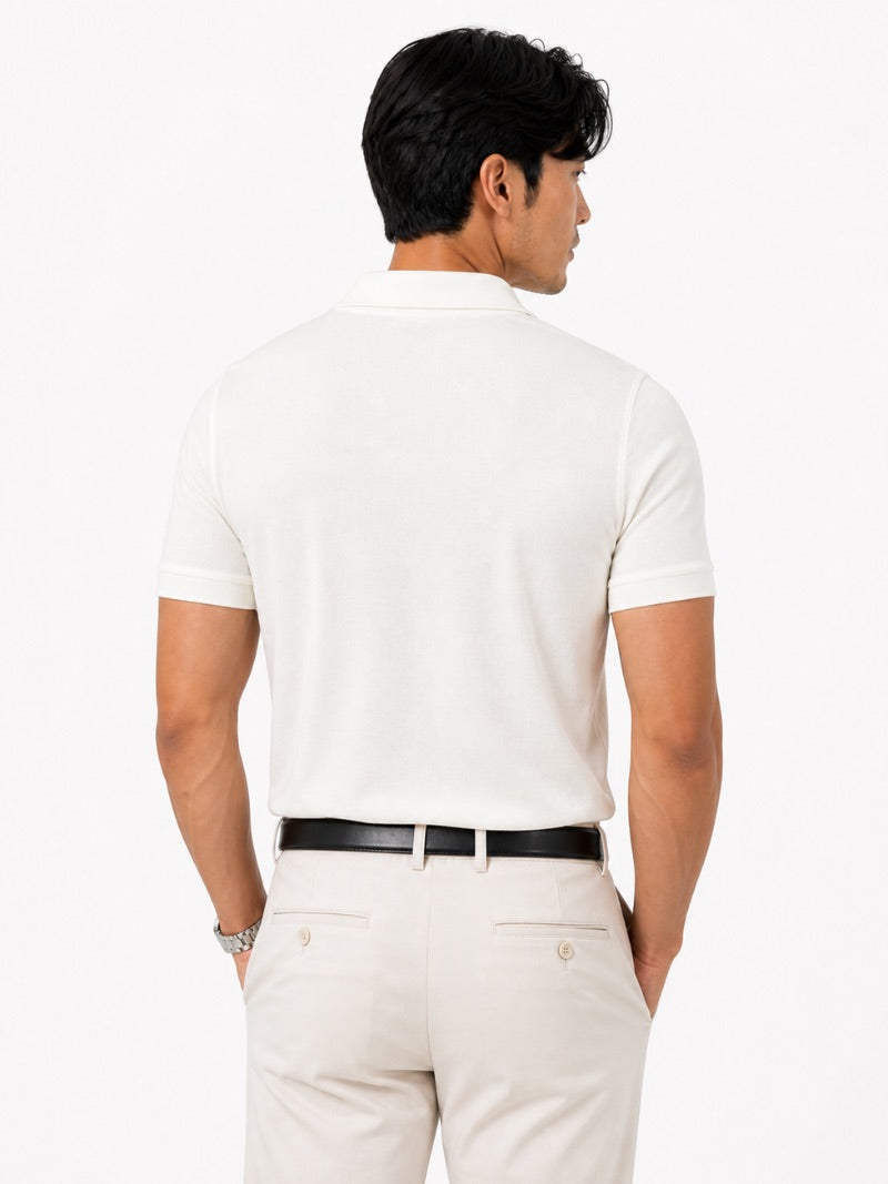 Men’s Quarter Zip Polo Shirt Short Sleeve Solid Colour Lightweight Summer Vacation Top Business Casual and Quiet Luxury Style