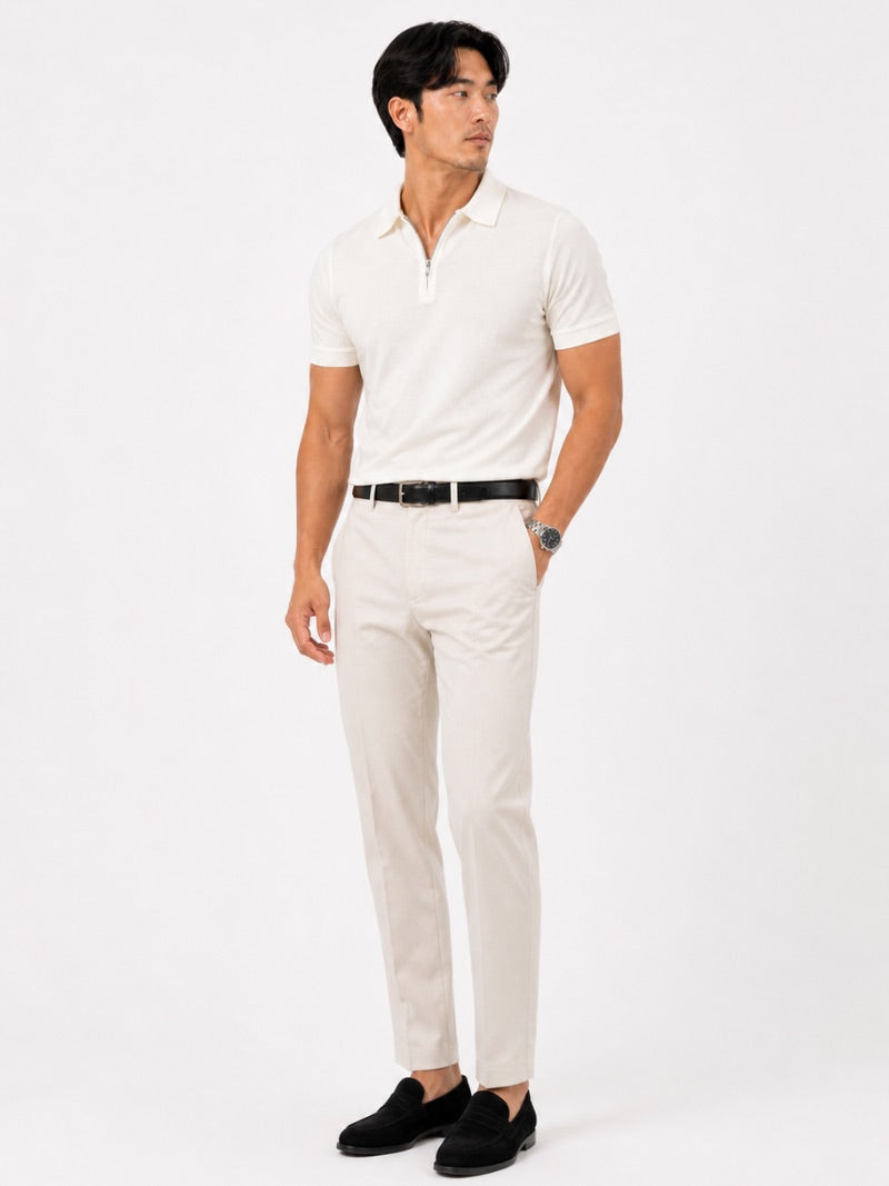 Men’s Quarter Zip Polo Shirt Short Sleeve Solid Colour Lightweight Summer Vacation Top Business Casual and Quiet Luxury Style