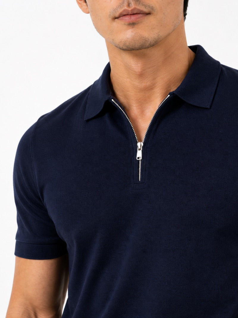 Men’s Quarter Zip Polo Shirt Short Sleeve Solid Colour Lightweight Summer Vacation Top Business Casual and Quiet Luxury Style