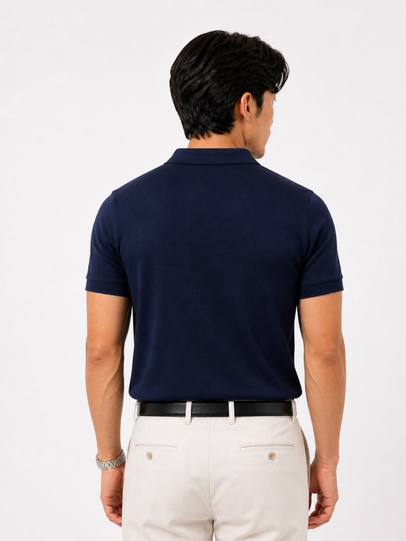 Men’s Quarter Zip Polo Shirt Short Sleeve Solid Colour Lightweight Summer Vacation Top Business Casual and Quiet Luxury Style
