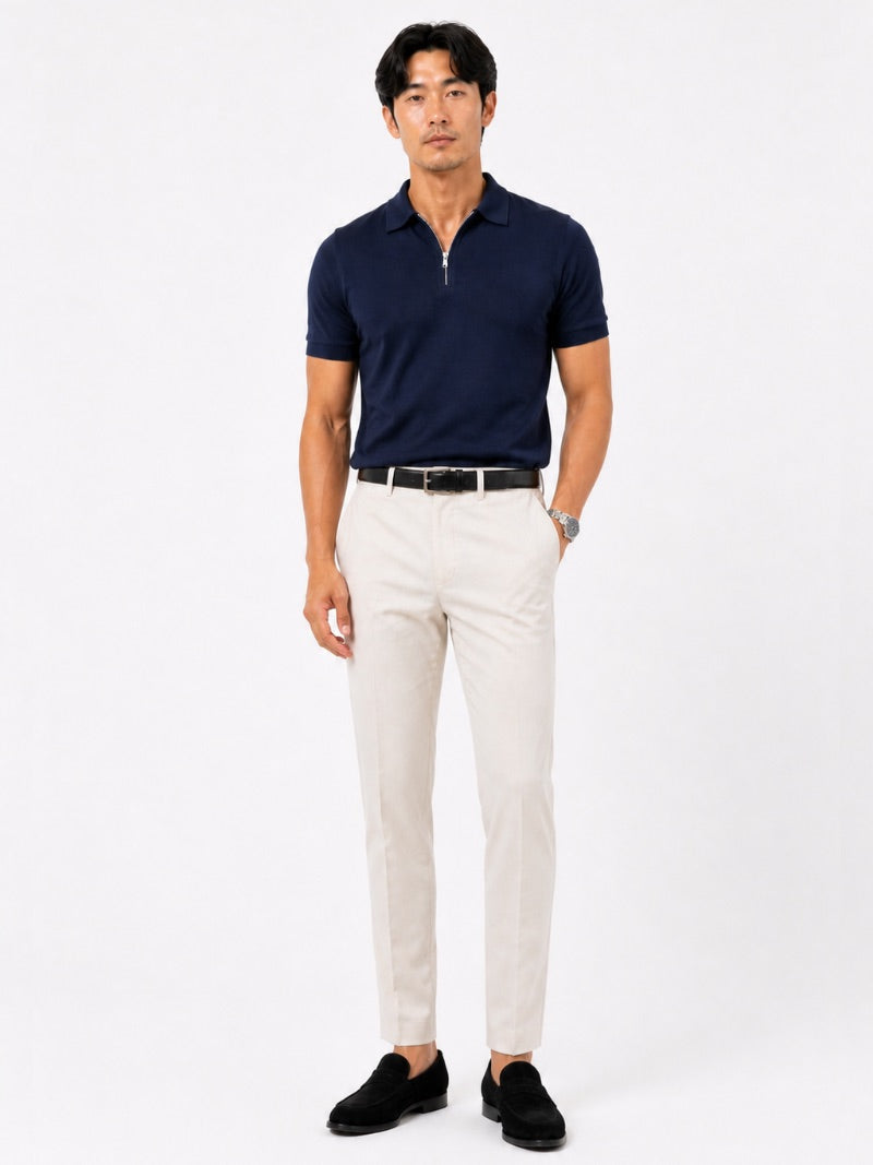Men’s Quarter Zip Polo Shirt Short Sleeve Solid Colour Lightweight Summer Vacation Top Business Casual and Quiet Luxury Style