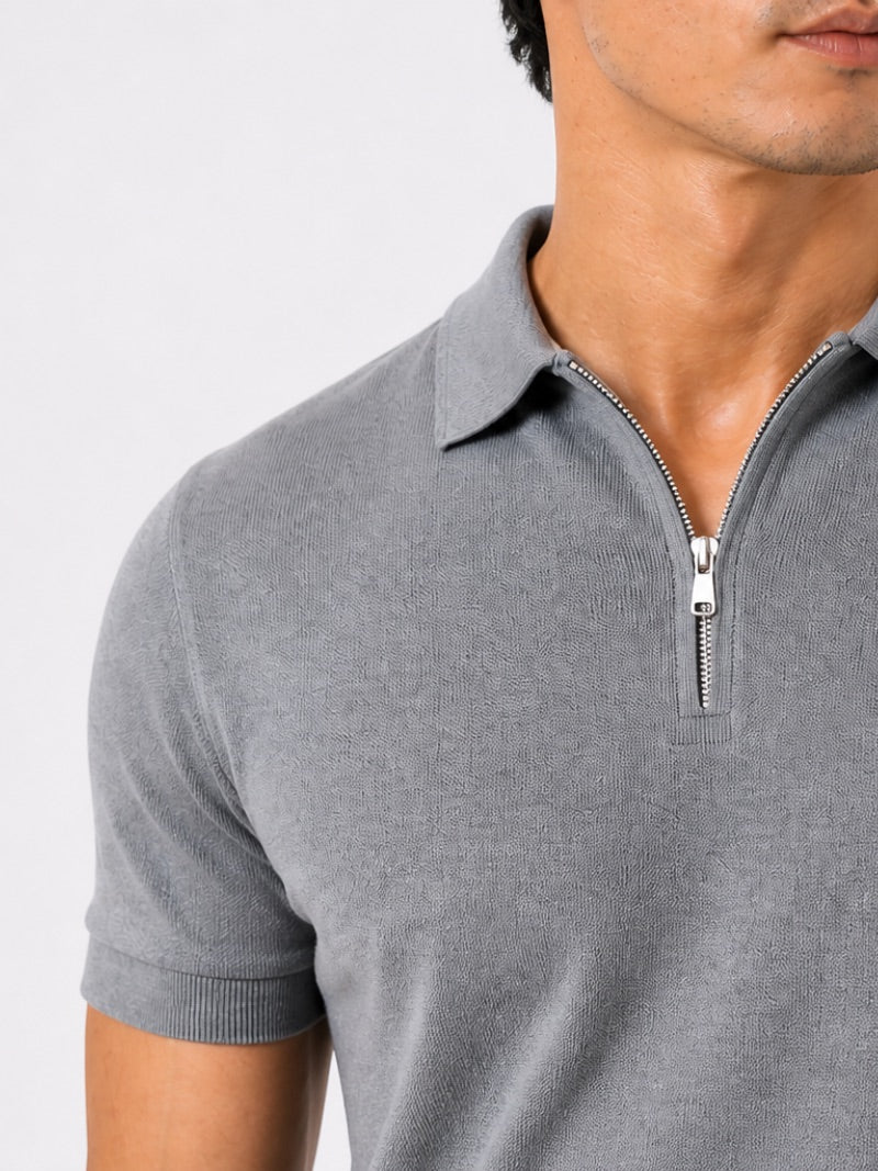 Men’s Quarter Zip Polo Shirt Short Sleeve Solid Colour Lightweight Summer Vacation Top Business Casual and Quiet Luxury Style