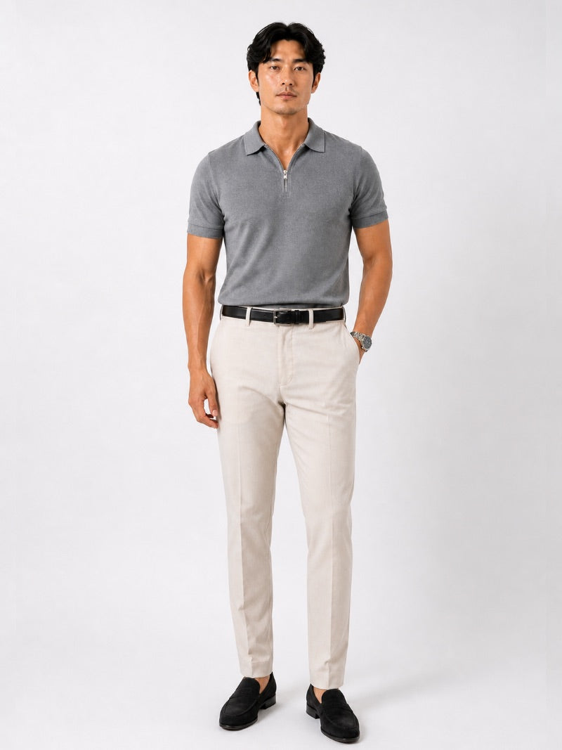 Men’s Quarter Zip Polo Shirt Short Sleeve Solid Colour Lightweight Summer Vacation Top Business Casual and Quiet Luxury Style