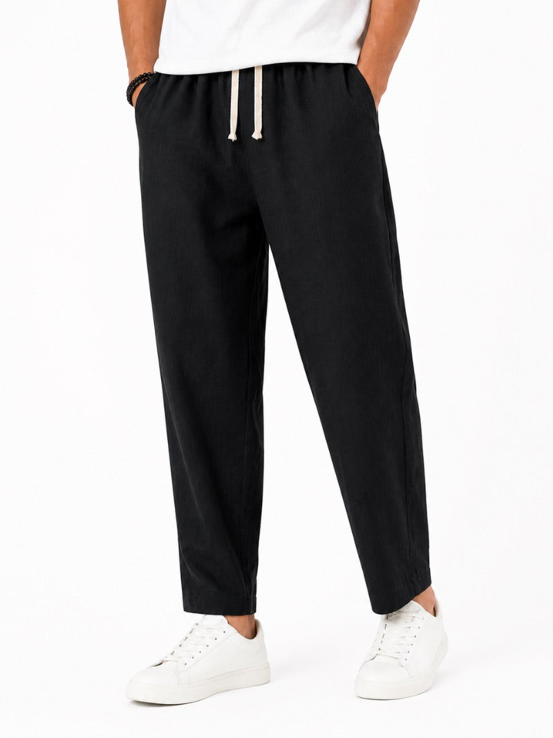 Men’s Drawstring Trousers Breathable Loose Fit Casual Summer Trousers for Coastal and Quiet Luxury Summer Vacation Style