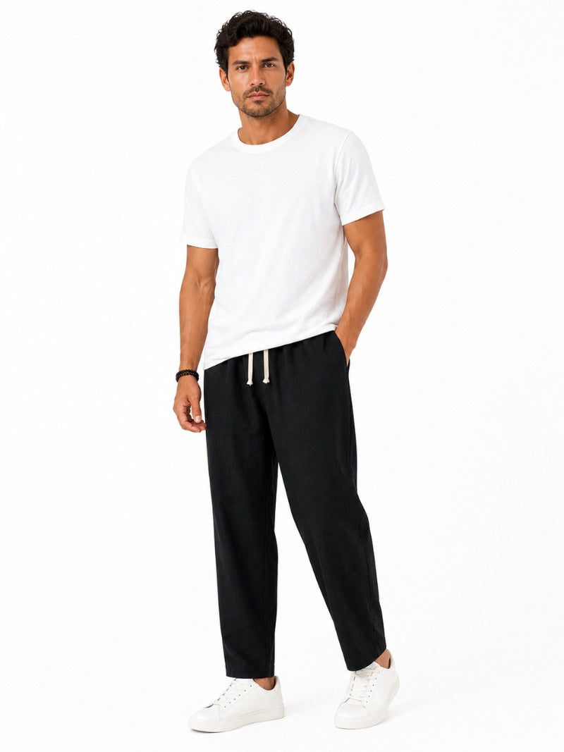 Men’s Drawstring Trousers Breathable Loose Fit Casual Summer Trousers for Coastal and Quiet Luxury Summer Vacation Style
