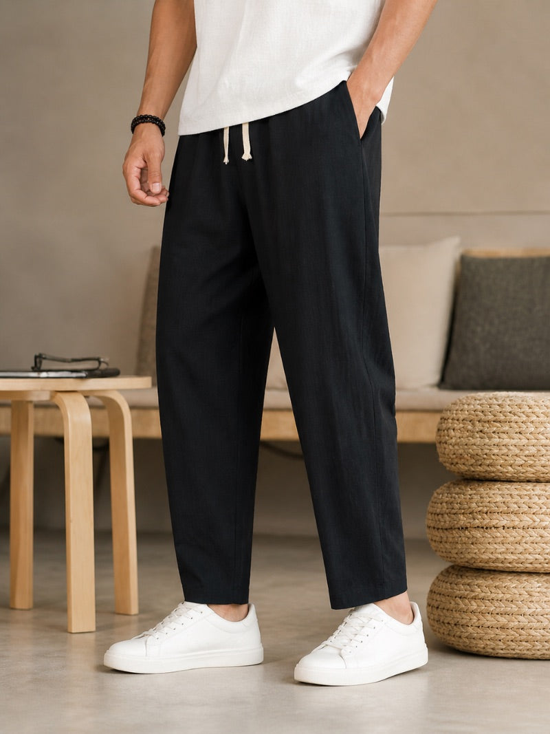 Men’s Drawstring Trousers Breathable Loose Fit Casual Summer Trousers for Coastal and Quiet Luxury Summer Vacation Style