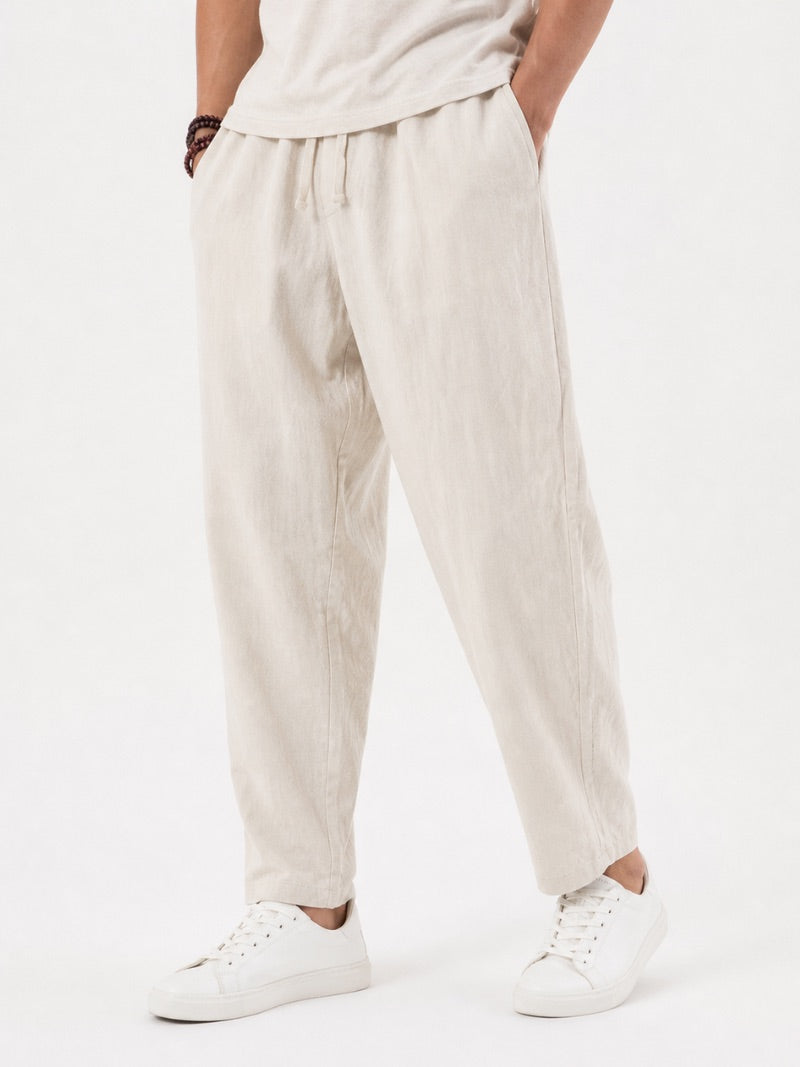 Men’s Drawstring Trousers Breathable Loose Fit Casual Summer Trousers for Coastal and Quiet Luxury Summer Vacation Style