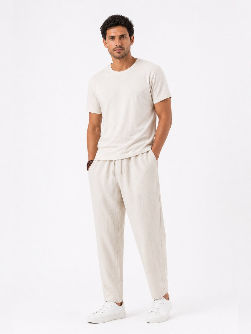 Men’s Drawstring Trousers Breathable Loose Fit Casual Summer Trousers for Coastal and Quiet Luxury Summer Vacation Style