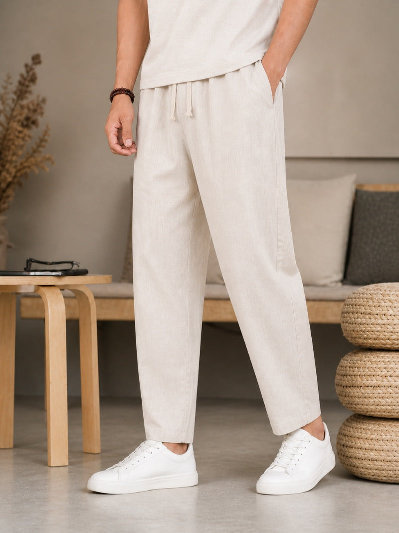 Men’s Drawstring Trousers Breathable Loose Fit Casual Summer Trousers for Coastal and Quiet Luxury Summer Vacation Style