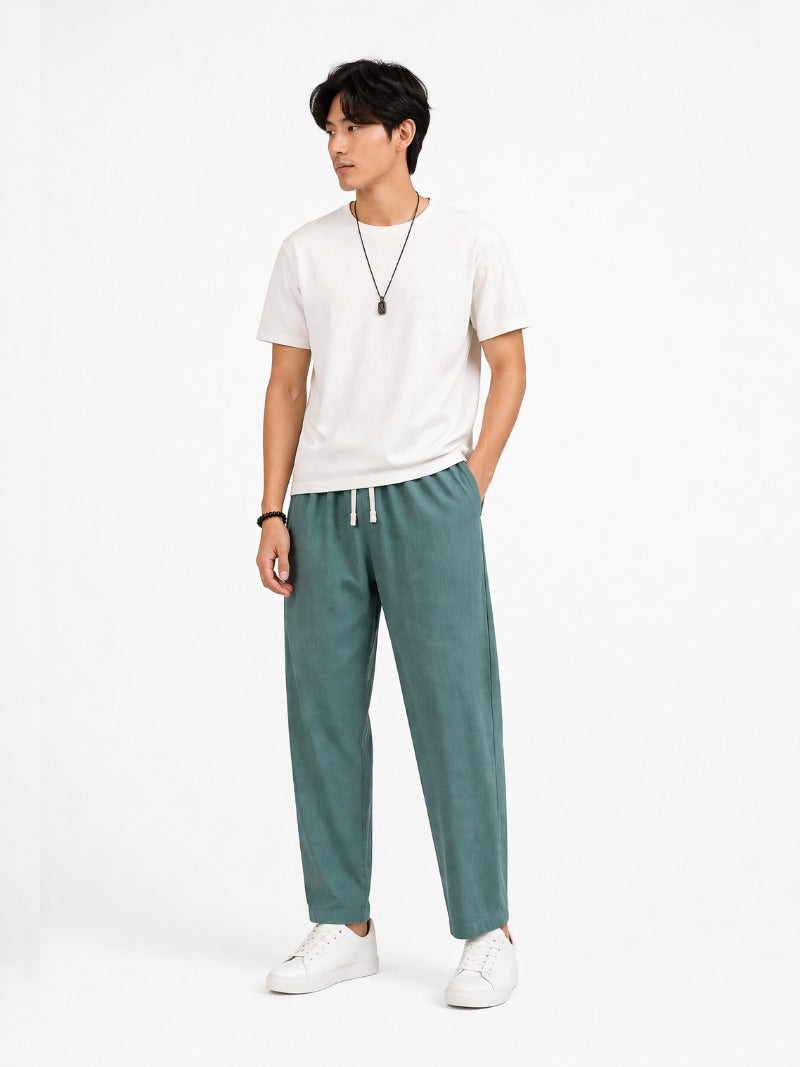 Men’s Drawstring Trousers Breathable Loose Fit Casual Summer Trousers for Coastal and Quiet Luxury Summer Vacation Style