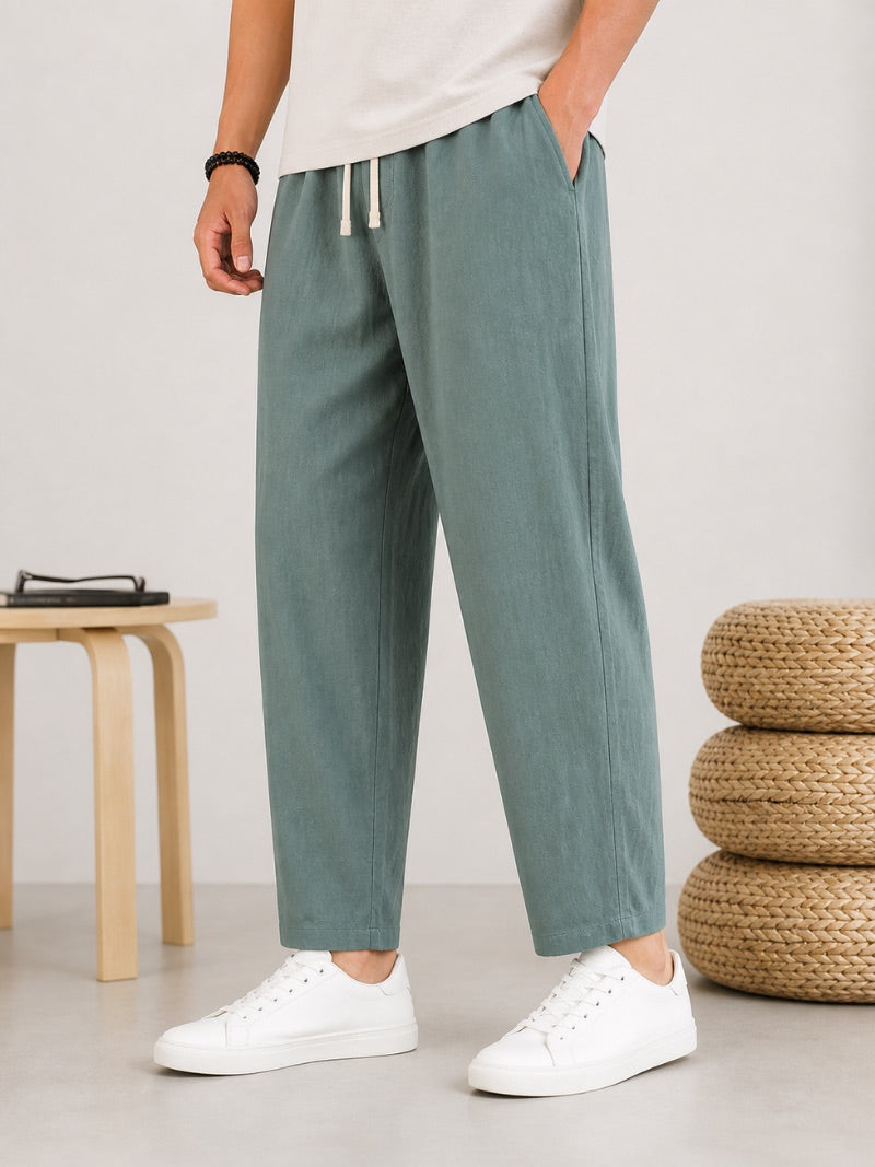 Men’s Drawstring Trousers Breathable Loose Fit Casual Summer Trousers for Coastal and Quiet Luxury Summer Vacation Style