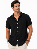 Men’s Cotton Linen Seersucker Shirt Short Sleeve Lightweight Breathable Summer Shirt for Vacation and Casual Wear