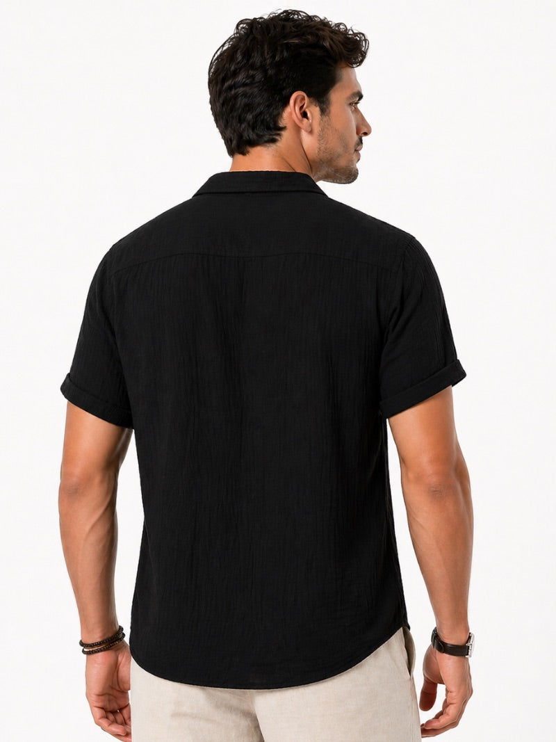 Men’s Cotton Linen Seersucker Shirt Short Sleeve Lightweight Breathable Summer Shirt for Vacation and Casual Wear
