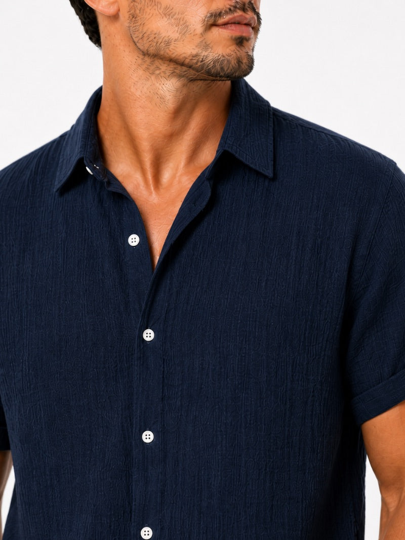 Men’s Cotton Linen Seersucker Shirt Short Sleeve Lightweight Breathable Summer Shirt for Vacation and Casual Wear