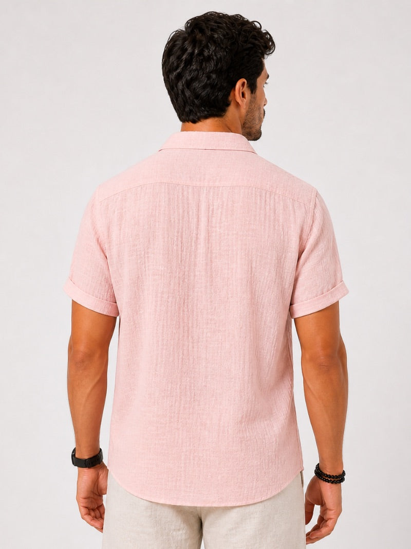 Men’s Cotton Linen Seersucker Shirt Short Sleeve Lightweight Breathable Summer Shirt for Vacation and Casual Wear