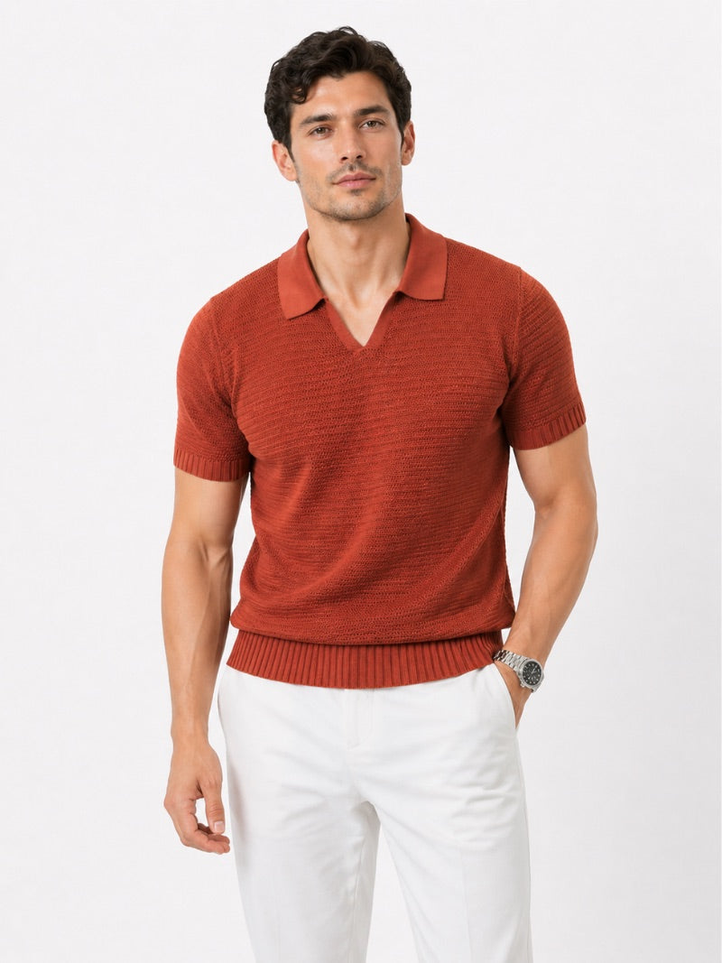 Men’s Knit Polo Shirt Lightweight Tailored Summer Top for Casual Quiet Luxury Coastal Vacation Style