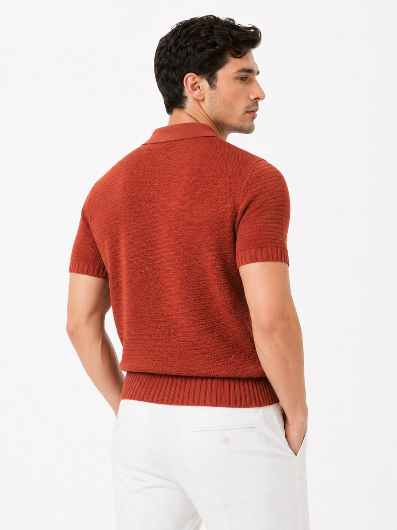Men’s Knit Polo Shirt Lightweight Tailored Summer Top for Casual Quiet Luxury Coastal Vacation Style