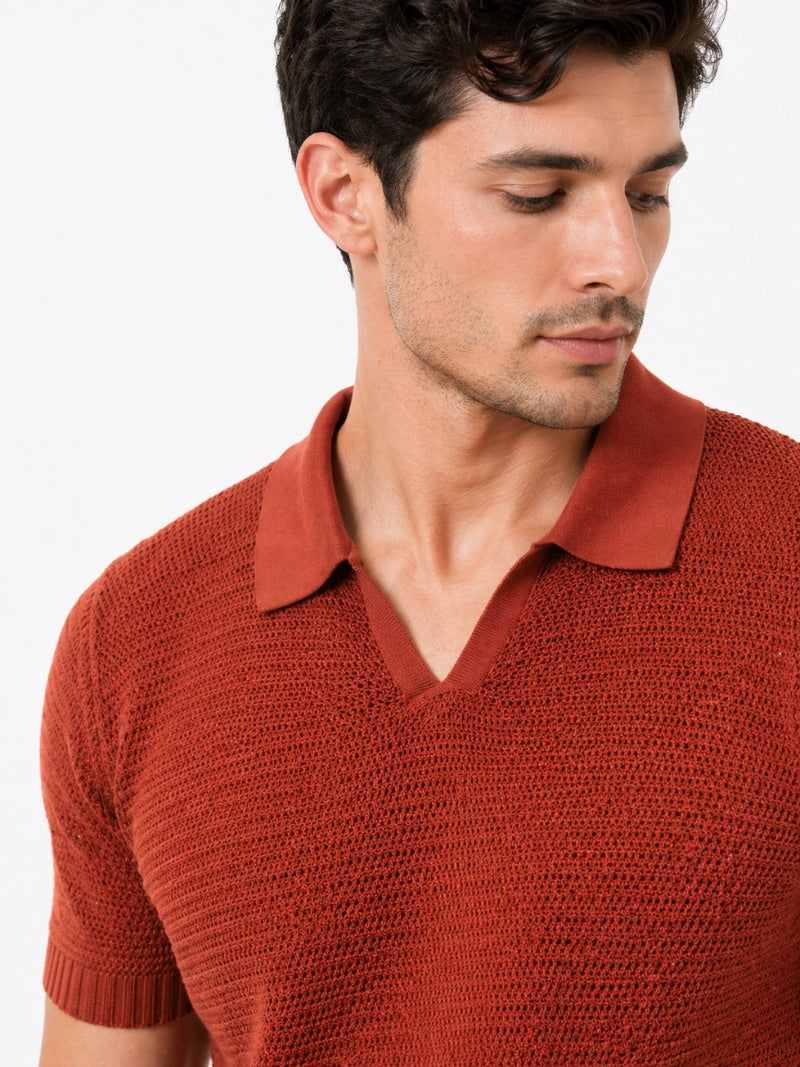Men’s Knit Polo Shirt Lightweight Tailored Summer Top for Casual Quiet Luxury Coastal Vacation Style