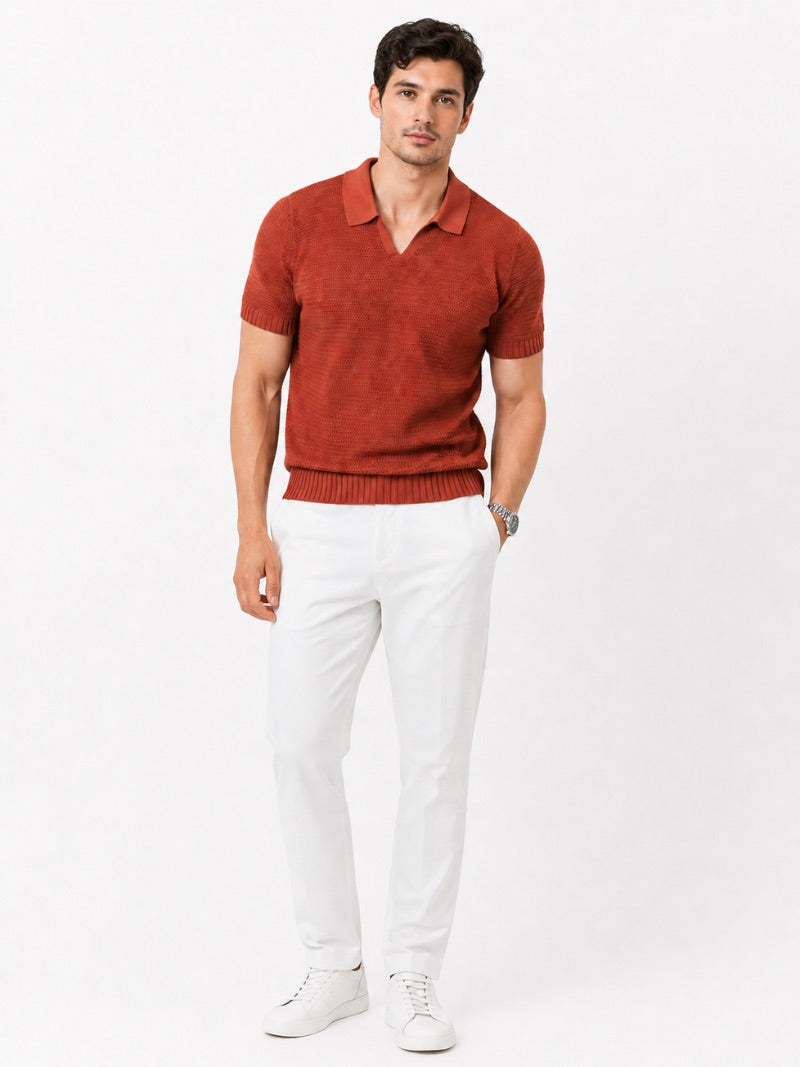 Men’s Knit Polo Shirt Lightweight Tailored Summer Top for Casual Quiet Luxury Coastal Vacation Style