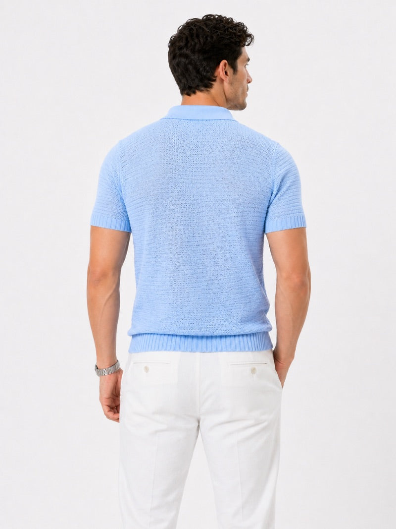 Men’s Knit Polo Shirt Lightweight Tailored Summer Top for Casual Quiet Luxury Coastal Vacation Style