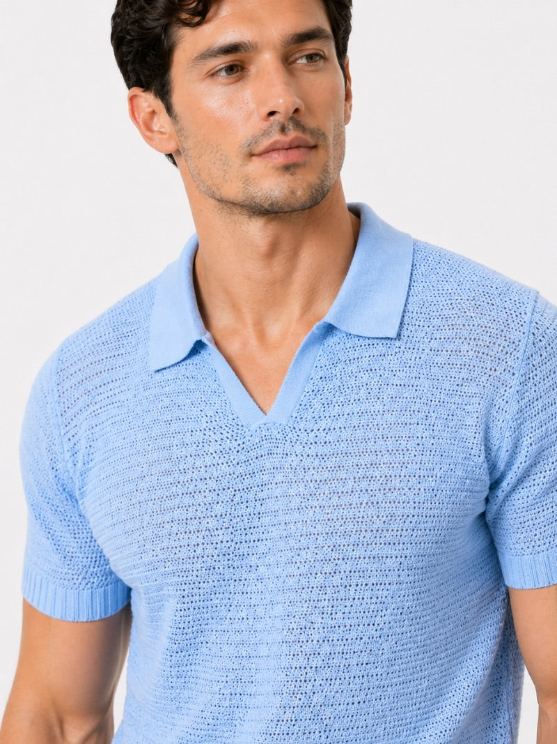 Men’s Knit Polo Shirt Lightweight Tailored Summer Top for Casual Quiet Luxury Coastal Vacation Style