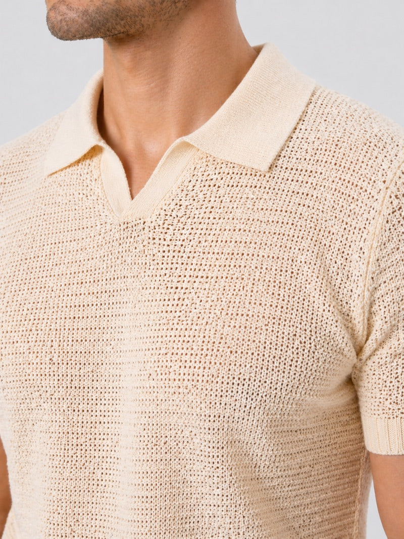 Men’s Knit Polo Shirt Lightweight Tailored Summer Top for Casual Quiet Luxury Coastal Vacation Style