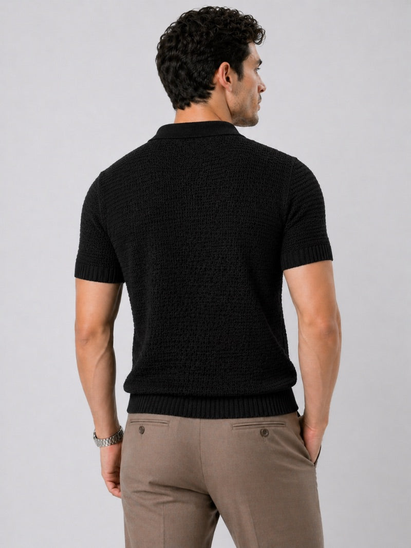 Men’s Knit Polo Shirt Lightweight Tailored Summer Top for Casual Quiet Luxury Coastal Vacation Style