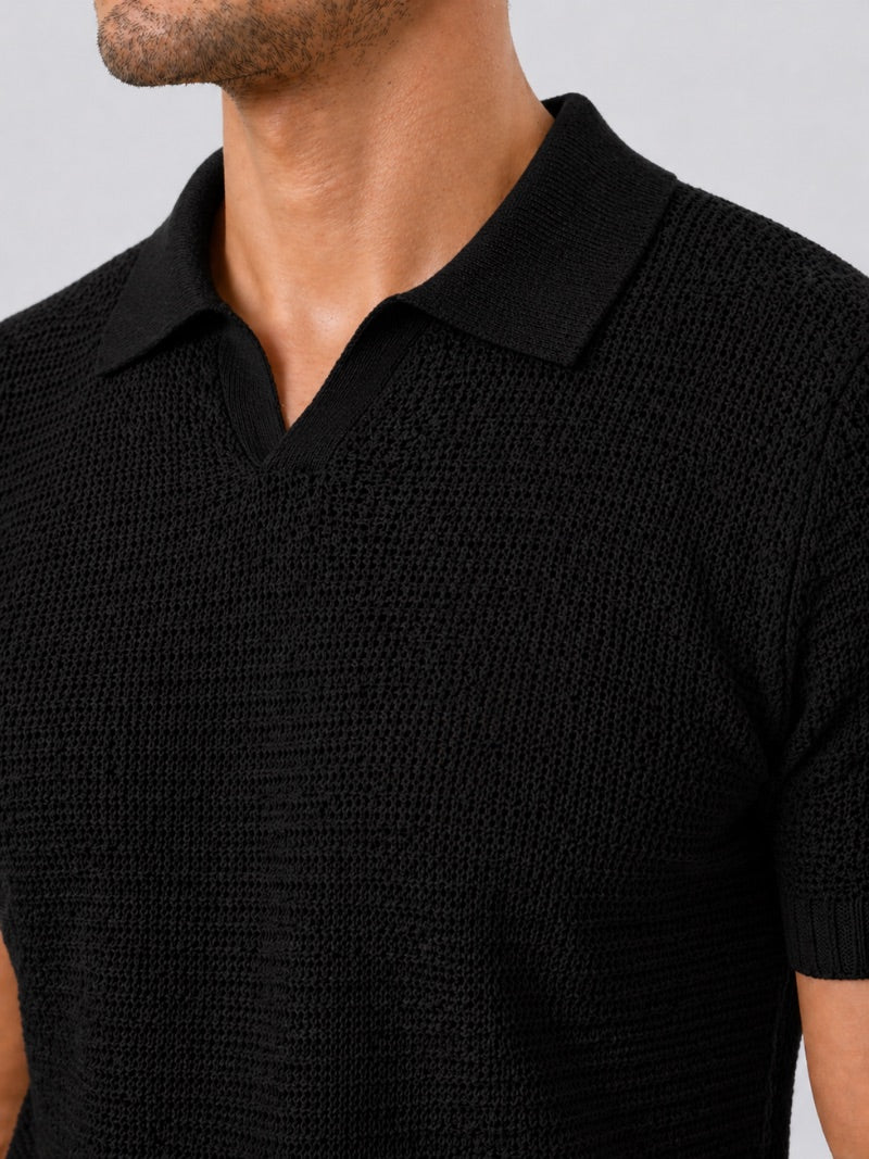 Men’s Knit Polo Shirt Lightweight Tailored Summer Top for Casual Quiet Luxury Coastal Vacation Style